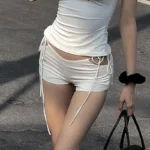 Sexy Cutout Lace-up Hot Girl Y2k Fashion Ins Style Simple Solid Color Pure Desire Tight Super Short Shorts Women Spice girl style