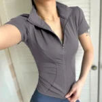Summer High Quality Waist Slimming Training Tops Women’s Quick-drying Tight Stand Collar Full Zipper Short Sleeves Yoga shirts