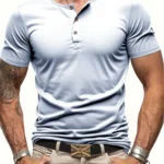 Men’s Short Sleeve Henley Neck T-shirt Solid Color Male Tops Slim Fit Button Neck Casual Cozy Tshirt  Streetwear
