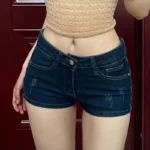 Summer Sexy Slim Woman Denim Shorts Vintage Deep Blue Low Waist Pockets Hot Mini Pants Women Korean Y2K Streetwear Jean Shorts