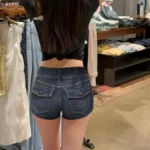 Hot Girl Low Waist Denim Super Short Shorts Women Summer New American Deep Blue High Street Bodycon A- Line Hot Pants
