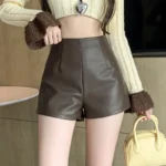 Black Sexy Thicken Pu Shorts Women Clothing High Waisted Winter Faux Leather Hot Short Pants For Boots