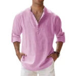 Cotton Linen Shirts for Men Casual Shirts Lightweight Long Sleeve Henley Beach Shirts Hawaiian T Shirts for Men