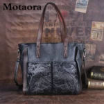 MOTAORA Vintage Genuine Leather Handbag for Women Handmade Embossed Tote Bag Casual Shoulder Bag Purse 2025 Trendy Designer