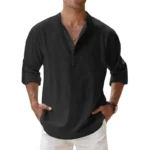 Cotton Linen Shirts for Men Casual Shirts Lightweight Long Sleeve Henley Beach Shirts Hawaiian T Shirts for Men