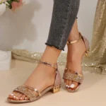 Women’s Sandals Gold and Silver Low Heel Casual Shoes Women Open Toe Summer Light Fashion Women’s Shoes