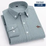 100% Pure Cotton Men Long Sleeve Dress Shirt for Oxford Shirt Men Plaid Striped Work Casual Social Shirts Male Regular-Fit S-6XL