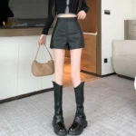 Black Sexy Thicken Pu Shorts Women Clothing High Waisted Winter Faux Leather Hot Short Pants For Boots
