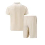 Men Europe and the United States new summer Waffle solid color zip-up lapel short-sleeve suit shorts two sets