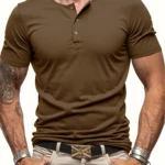 Men’s Short Sleeve Henley Neck T-shirt Solid Color Male Tops Slim Fit Button Neck Casual Cozy Tshirt  Streetwear