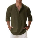 Cotton Linen Shirts for Men Casual Shirts Lightweight Long Sleeve Henley Beach Shirts Hawaiian T Shirts for Men