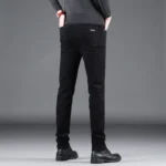 Spring Autumn New Men’s Pure Black Slim Jeans Elastic Straight Pants Business Fashion Leisure Korean Vintage Denim Pants Male
