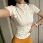 Summer High Quality Waist Slimming Training Tops Women’s Quick-drying Tight Stand Collar Full Zipper Short Sleeves Yoga shirts