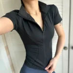 Summer High Quality Waist Slimming Training Tops Women’s Quick-drying Tight Stand Collar Full Zipper Short Sleeves Yoga shirts