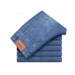 Summer Elastic Men’s Jeans Fashion Gray Comfortable Business Straight Stretch Cotton Casual Denim Pants Brand Male Thin Trousers