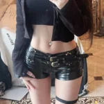Vintage Nightclub Sexy Low Waist Pu Leather Belt Ultra Shorts Boots Women’s Fashionable Versatile Female Dressing Shorts