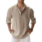 Cotton Linen Shirts for Men Casual Shirts Lightweight Long Sleeve Henley Beach Shirts Hawaiian T Shirts for Men