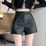 Black Sexy Thicken Pu Shorts Women Clothing High Waisted Winter Faux Leather Hot Short Pants For Boots