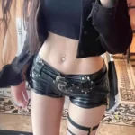 Vintage Nightclub Sexy Low Waist Pu Leather Belt Ultra Shorts Boots Women’s Fashionable Versatile Female Dressing Shorts