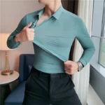 Plus Size 4XL-M High Elasticity Seamless Shirts Men Long Sleeve Slim Casual Luxury Shirt Social Formal Dress Shirts
