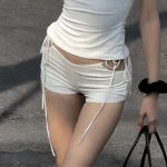 Sexy Cutout Lace-up Hot Girl Y2k Fashion Ins Style Simple Solid Color Pure Desire Tight Super Short Shorts Women Spice girl style