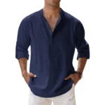 Cotton Linen Shirts for Men Casual Shirts Lightweight Long Sleeve Henley Beach Shirts Hawaiian T Shirts for Men