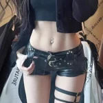 Vintage Nightclub Sexy Low Waist Pu Leather Belt Ultra Shorts Boots Women’s Fashionable Versatile Female Dressing Shorts