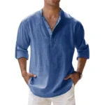 Cotton Linen Shirts for Men Casual Shirts Lightweight Long Sleeve Henley Beach Shirts Hawaiian T Shirts for Men