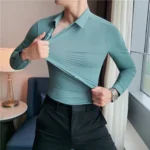 Plus Size 4XL-M High Elasticity Seamless Shirts Men Long Sleeve Slim Casual Luxury Shirt Social Formal Dress Shirts