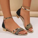Women’s Sandals Gold and Silver Low Heel Casual Shoes Women Open Toe Summer Light Fashion Women’s Shoes