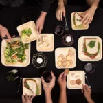 Unbreakable Eco Bamboo Disposable Dinner Plates 8 inch Round/Square with Spoon for Parties Picnics Camping