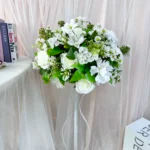 Q25 High Quality Artificial Flowers Green Clover White Rose for DIY Wedding Centerpiece Mother’s Day Gift Bulk Silk Flower Ball