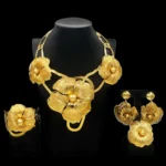 Zhuerrui Fashion Charm Gilt Jewelry Set Vintage Delicate Large Flower Modeling Pakistan Noble Mother’s Day Gift SetNH00086