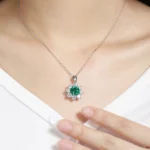 Round Lab Grown Emerald  with halo Design Pendant Necklace Jewelry Gifts for Women Birthday Mother’s Day Gift