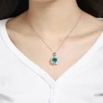 Round Lab Grown Emerald  with halo Design Pendant Necklace Jewelry Gifts for Women Birthday Mother’s Day Gift