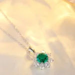 Round Lab Grown Emerald  with halo Design Pendant Necklace Jewelry Gifts for Women Birthday Mother’s Day Gift