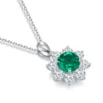 Round Lab Grown Emerald  with halo Design Pendant Necklace Jewelry Gifts for Women Birthday Mother’s Day Gift