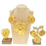 Zhuerrui Fashion Charm Gilt Jewelry Set Vintage Delicate Large Flower Modeling Pakistan Noble Mother’s Day Gift SetNH00086