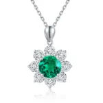 Round Lab Grown Emerald  with halo Design Pendant Necklace Jewelry Gifts for Women Birthday Mother’s Day Gift