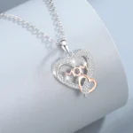 LinkerLove S925 Sterling Silver Mom Double Heart Pendant Necklace for Women Choker Necklace Fine Jewelry Gift for Mothers Day