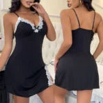 Plus Size Set Lace Bra And Thong Sets Sexy Dress Women’s Lingerie V-Neck Nightgown Split Hem Soft Lingeries Female Clothes