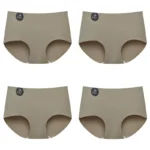 Falllsweet 4Pcs Women Seamless Silk Panties Soft Thin Female Underwear Sexy Mid-Rise Briefs Ice Silk Underpants Lingerie M-2XL