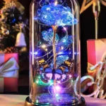 Mothers Day Rose Gifts for Mom, Galaxy Glass Rose Forever Eternal Crystal Flower Light Up Rose in Glass Dome with Butterfly Moth