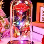 Mothers Day Rose Gifts for Mom, Galaxy Glass Rose Forever Eternal Crystal Flower Light Up Rose in Glass Dome with Butterfly Moth