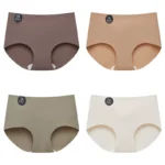 Falllsweet 4Pcs Women Seamless Silk Panties Soft Thin Female Underwear Sexy Mid-Rise Briefs Ice Silk Underpants Lingerie M-2XL