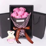 1Pc Handmade 7 Rose Soap Bouquet Little Bear Gift Box Creative Valentine’s Day Mother’s Day Birthday Party Rose Flower Gifts