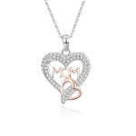 LinkerLove S925 Sterling Silver Mom Double Heart Pendant Necklace for Women Choker Necklace Fine Jewelry Gift for Mothers Day