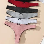 3Pcs Women’s Thong Low-rise Panties Solid Color Lingerie Sexy Thongs Fashion Casual Underwear Comfort Fit Women’s Tangas