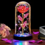 Mothers Day Rose Gifts for Mom, Galaxy Glass Rose Forever Eternal Crystal Flower Light Up Rose in Glass Dome with Butterfly Moth