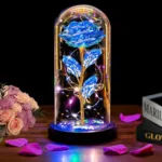 Mothers Day Rose Gifts for Mom, Galaxy Glass Rose Forever Eternal Crystal Flower Light Up Rose in Glass Dome with Butterfly Moth